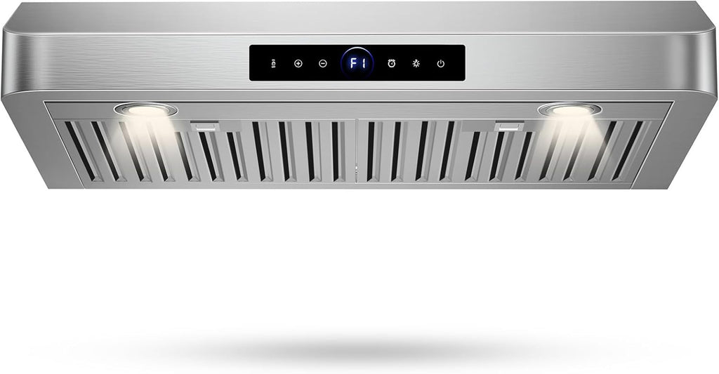 30 Inch Stainless Steel Under Cabinet Range Hood 1200 CFM 4 Speed Touch Control, LED Lights Ducted