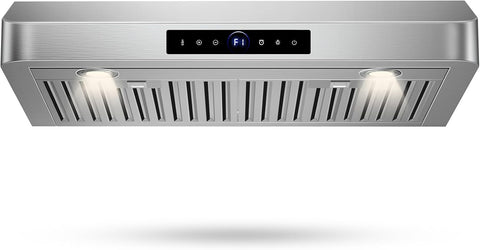 30 Inch Stainless Steel Under Cabinet Range Hood 1200 CFM 4 Speed Touch Control, LED Lights Ducted