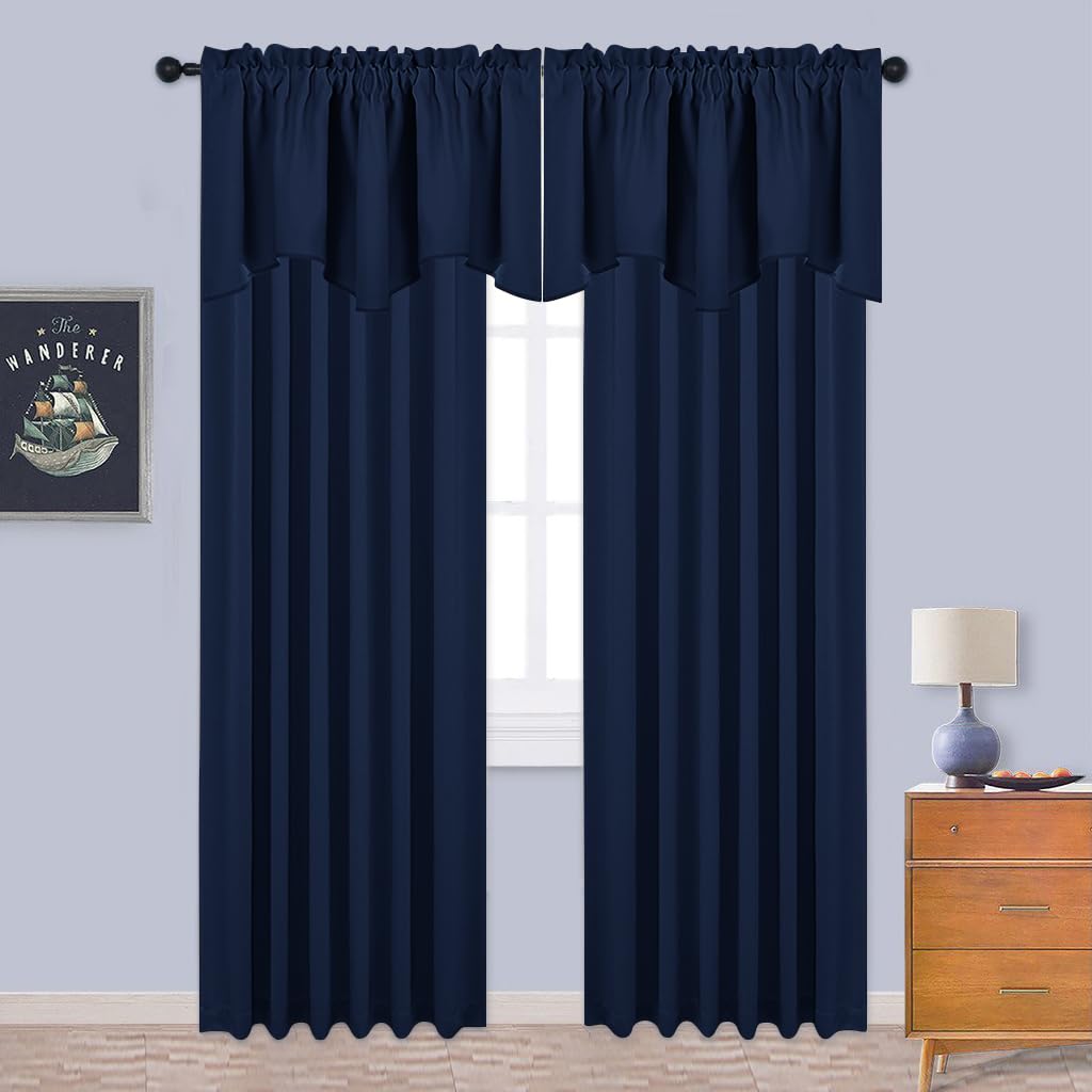 2 Panels White Kitchen Blackout Valances for Windows, 42W x 18L