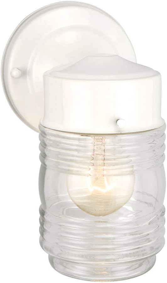Jelly Jar 1-Light Outdoor Wall Light with Clear Ribbed Glass, Wet Rated for Porch, Patio, and Entryway - Design House