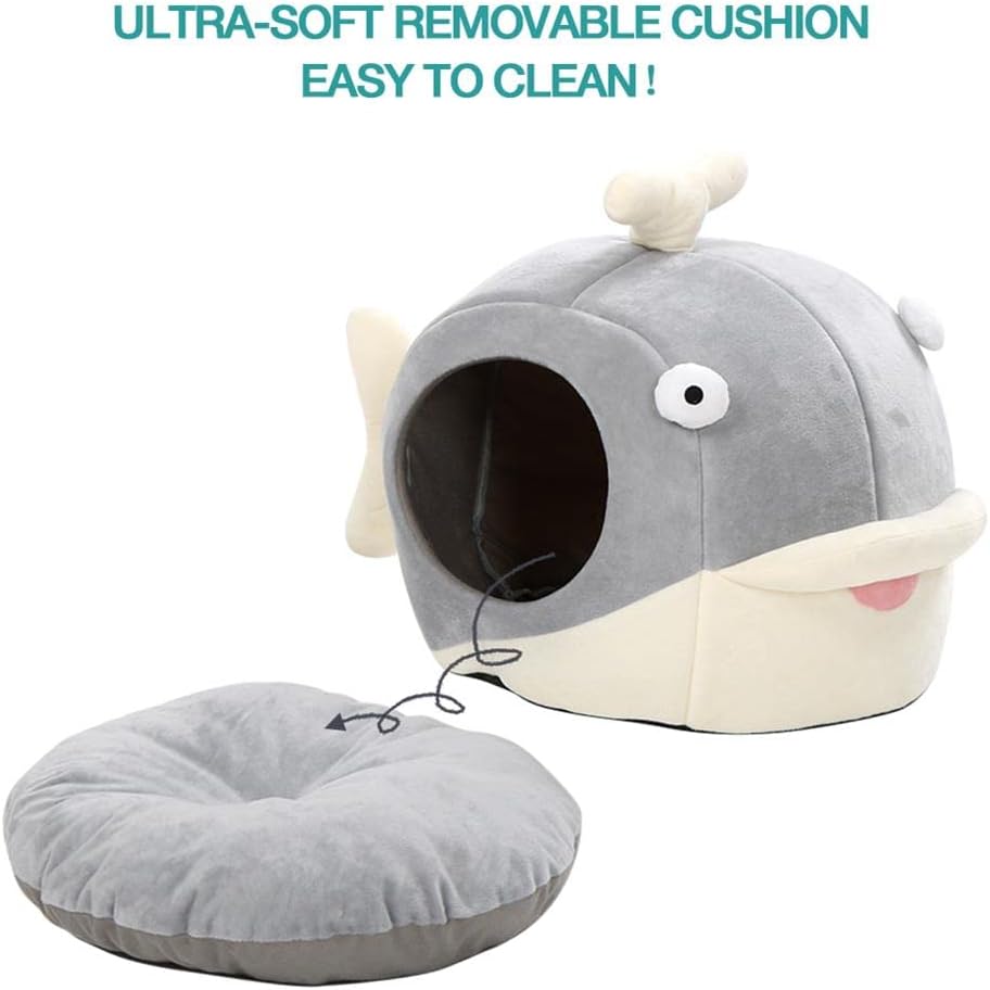 Cat Beds for Indoor Cats - Cat Bed Cave with Removable Washable Cushioned Pillow, Soft Plush Premium Cotton No