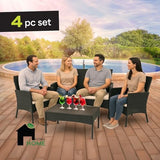 4-Piece Rattan Outdoor Patio Furniture Set - Conversation for Patio, Garden & Porch