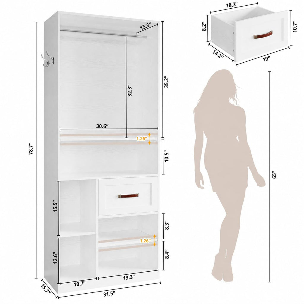 31.5" Closet Organizer System with 2 Adjustable Shelves, White