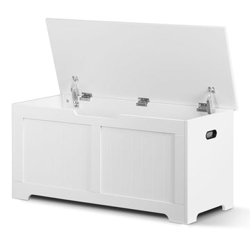 Storage Chest, 39 inches Chest Box Organizer with 2 Safety Hinges, Wooden Entryway Shoe Organizer Storage Bench, White