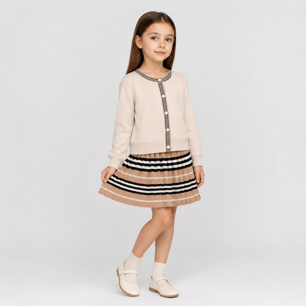 Cute Little Girls Ribbed Knit Cardigan Skirt Set School Style