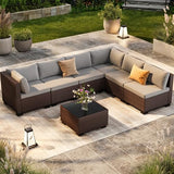 7-Piece PE Rattan Outdoor Patio Furniture Set | Grey for Backyard, Garden & Porch