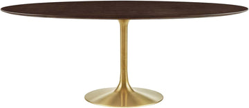 Inspired Tulip Style Oval Pedestal Dining Table — Gold Cherry Walnut, 78″ Oval