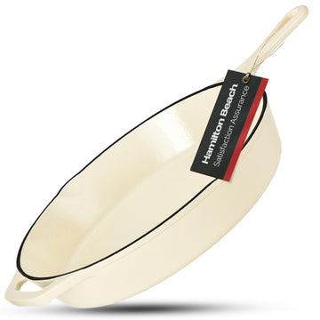 Enameled Cast Iron Fry Pan 12-Inch, Cream Enamel coating, Skillet Pan For Stove top and Oven, Even Heat Distribution