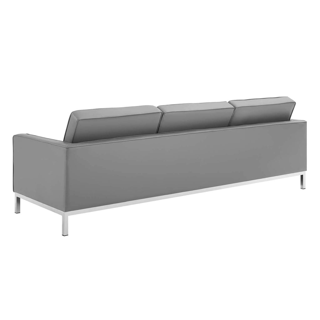 Loft Tufted Button Faux Leather Upholstered Sofa in Silver Gray