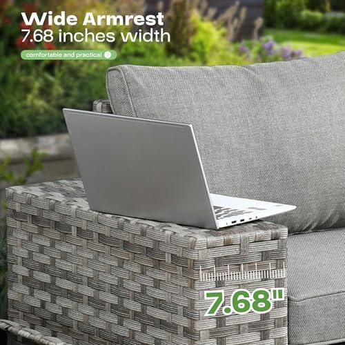 6-Piece Rattan Outdoor Patio Furniture Set - Conversation | Dark Grey for Backyard, Garden & Porch