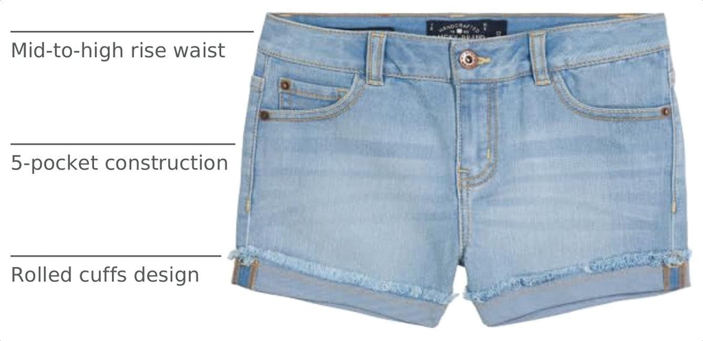 Girls' Cuffed Jean Shorts, Stretch Denim with 5 Pockets, Mid to High Rise Waist