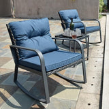 3-Piece Wicker Outdoor Patio Furniture Set - Rocking | Blue for Patio, Garden & Porch