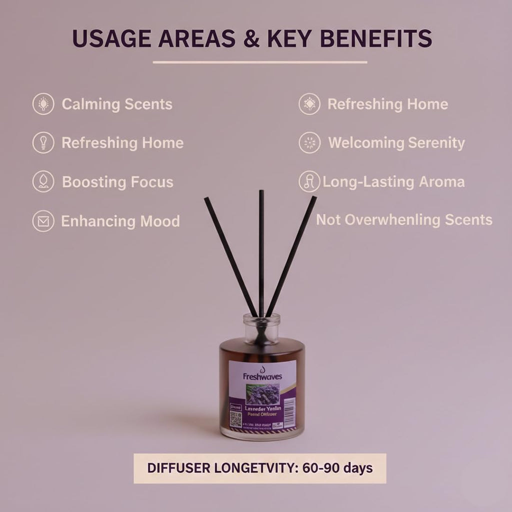 Lavender Vanilla Reed Diffuser |150ml Long-Lasting Fragrance | Best Reed Diffusers and Decorative Glass Bottle - Set of 6