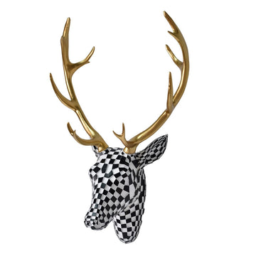 Mosaic Deer Head Wall Decor 15.7x8.7 Inch, Artistic Faux Resin Animal Head Wall Sculpture Hanging Bedroom Kitchen