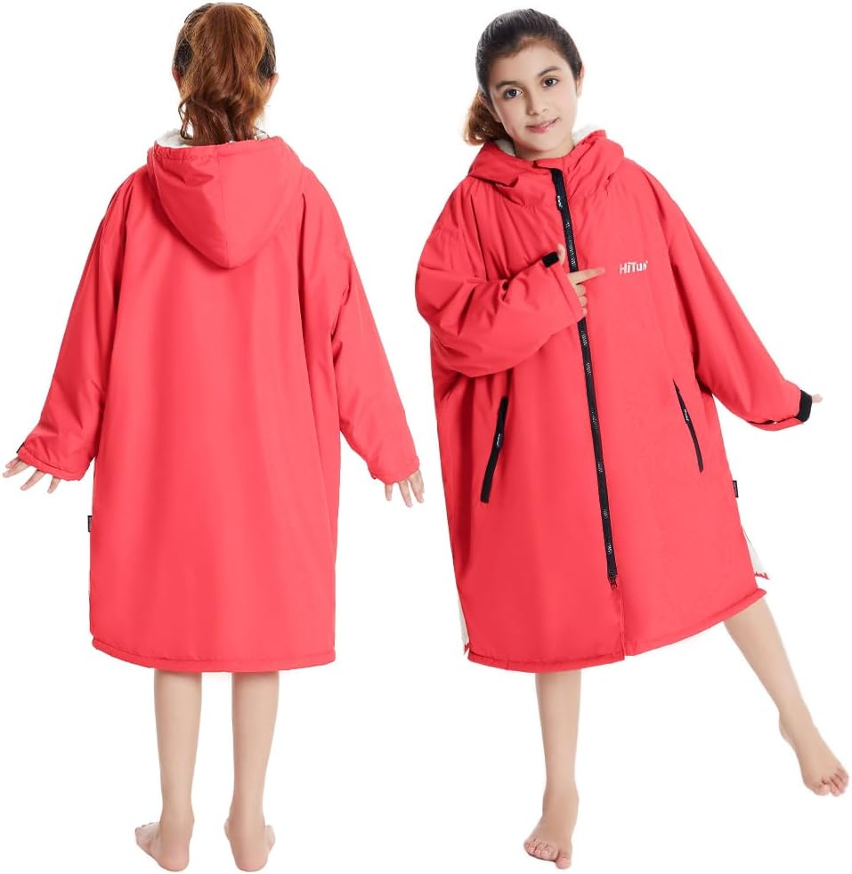 Warm Kids Swim Parka: Waterproof Changing Robe Sherpa Lined