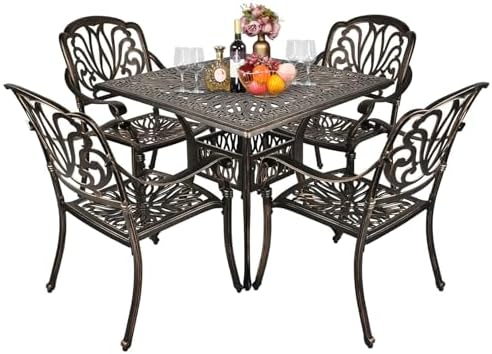 5-Piece Cast Aluminium Outdoor Patio Furniture Set - Dining | Bronze for Patio, Garden & Porch