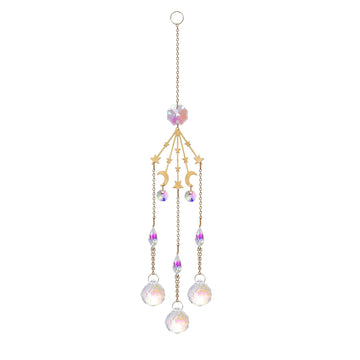 Crystal Suncatcher with Ball Star Prisms Pendant Handmade Metal Half Moon Suncatcher Hanging Ornament Craft Gifts for