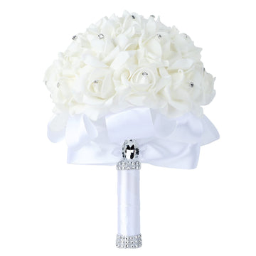 Wedding Bouquet Crystal Roses Bridesmaid Bouquet, Bridal Bouquet Artificial Flowers for Wedding, Party and Church