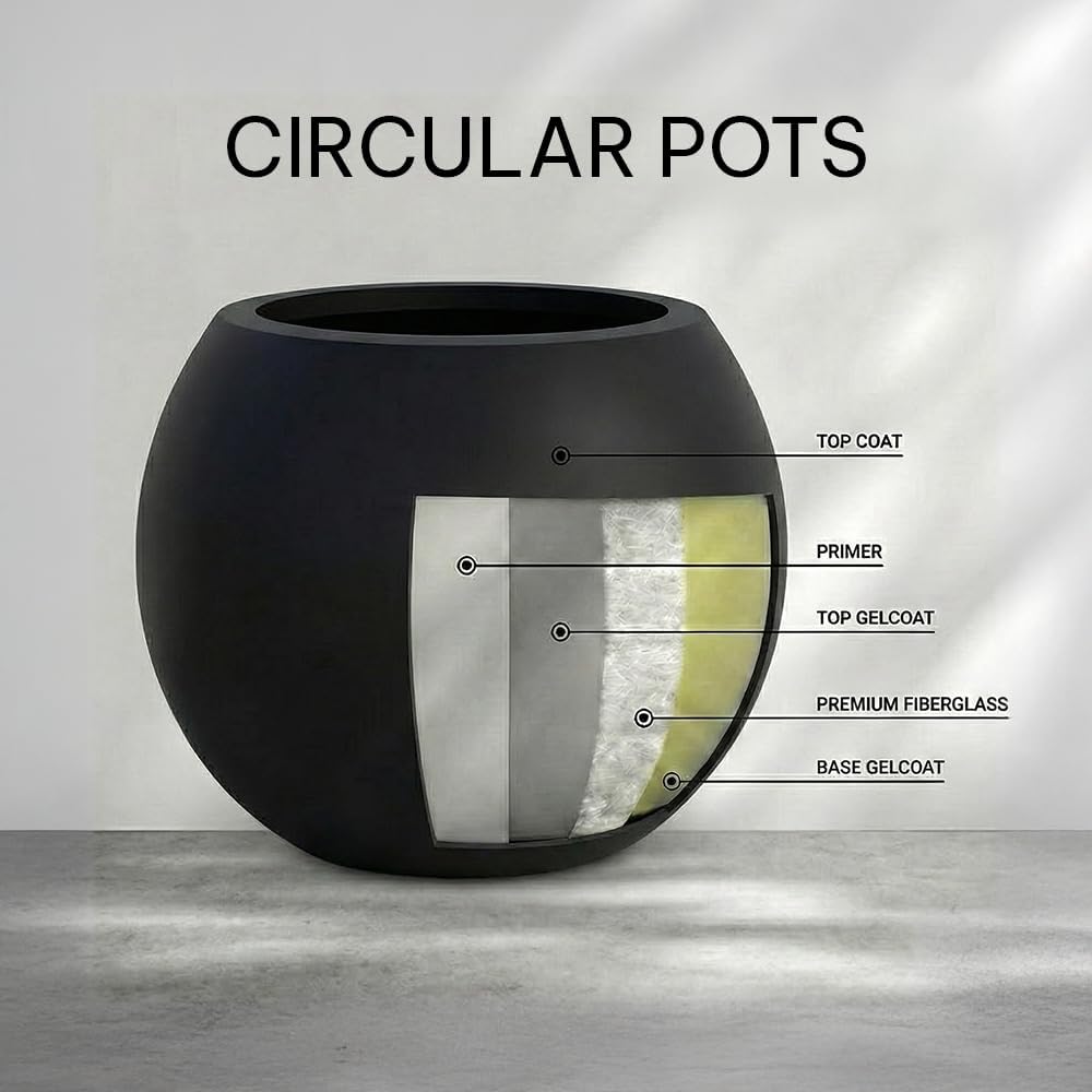 Wil&Vic89s Nova Round Fiberglass Planter 16.7H x21D Indoor Outdoor Black | Coco mat included, Large plant pot, Tree