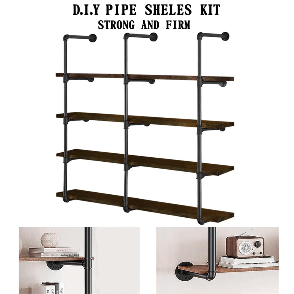 Industrial Iron Pipe Shelves, 3 Set 5-Tier, 55" Tall, 12" Depth, DIY Open Bookshelf Bookcase, Wall Mounted Vintage