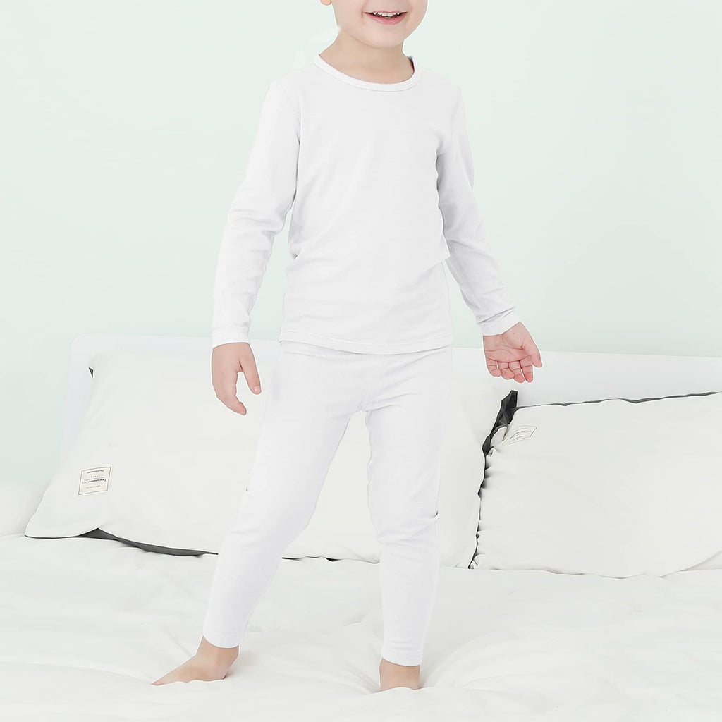 Kids Thermal Underwear Set, Toddlers Soft Fleece Base Layer White 90