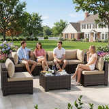 7-Piece Rattan Outdoor Patio Furniture Set - Conversation for Patio, Garden & Porch