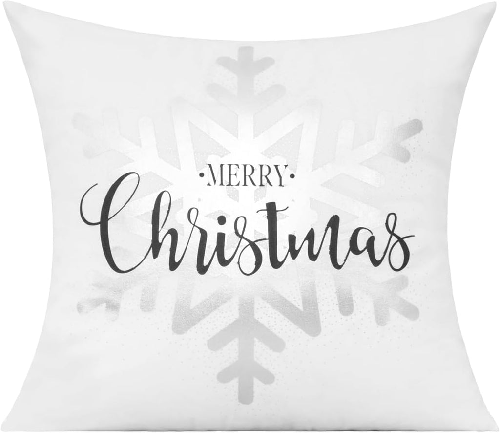 White Silver Christmas Throw Pillow Covers Cases 16X16 Winter Xmas Navidad Decorations Indoor Home Holiday - Set of 4