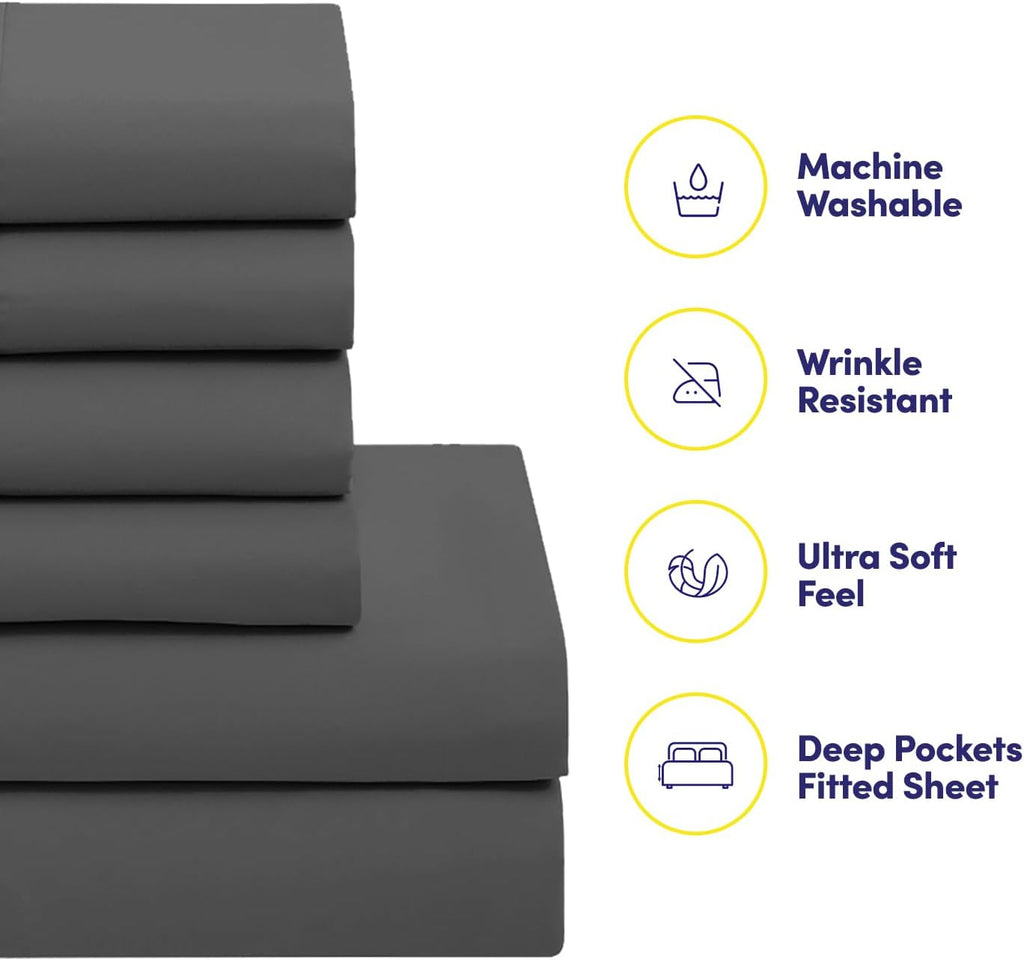 5 Piece Comforter Set Bag Solid Color All Season Soft Down Alternative Blanket & Luxurious Microfiber Bed Sheets, Gray