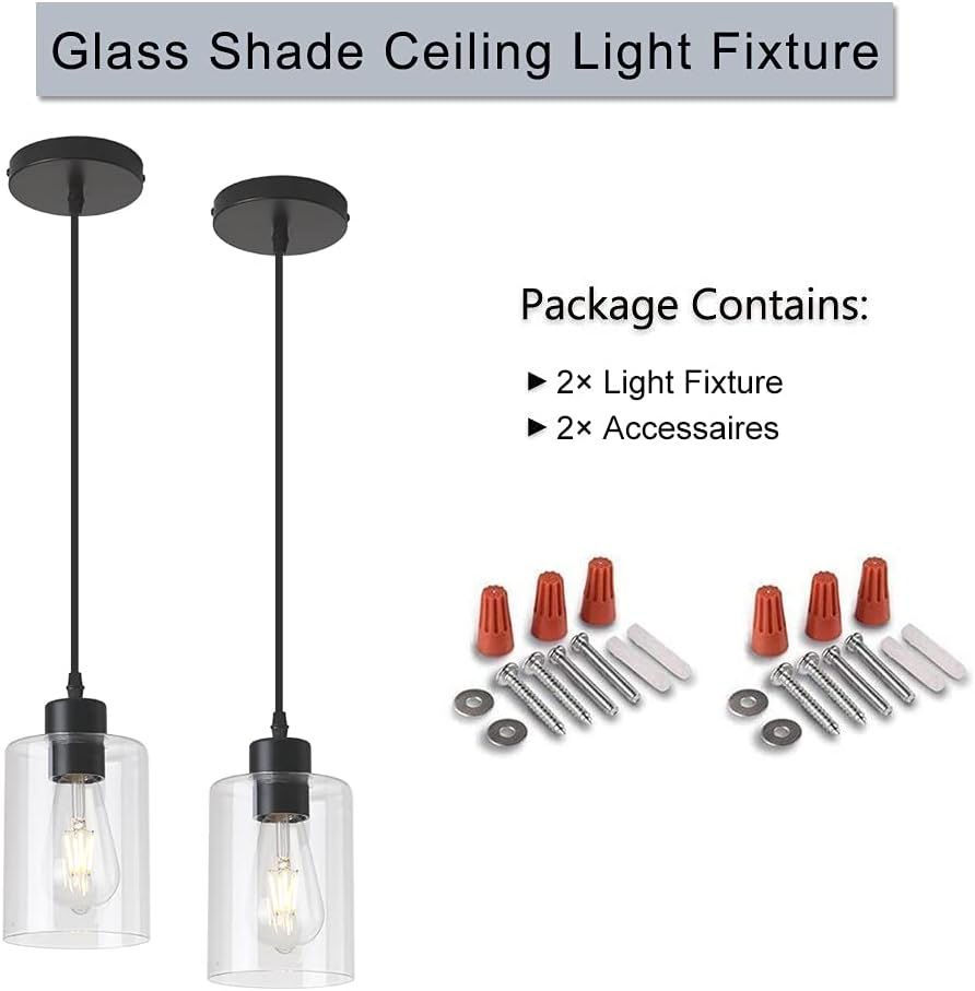 Modern Black Farmhouse Clear Glass Cylinder Pendant Light Fixture,Island Lights for Kitchen,Mini Pendant Lighting for