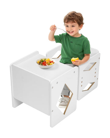 Montessori Weaning Table and Chair Set, Wooden Toddler Table and Chair Set for Aged 1-5, Adjustable Height Kids