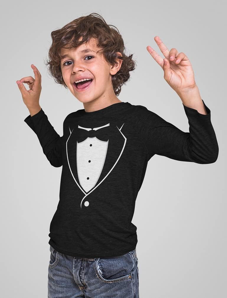 Toddler Tuxedo Long Sleeve Shirt Kids Bow Tie Wedding Party Suit