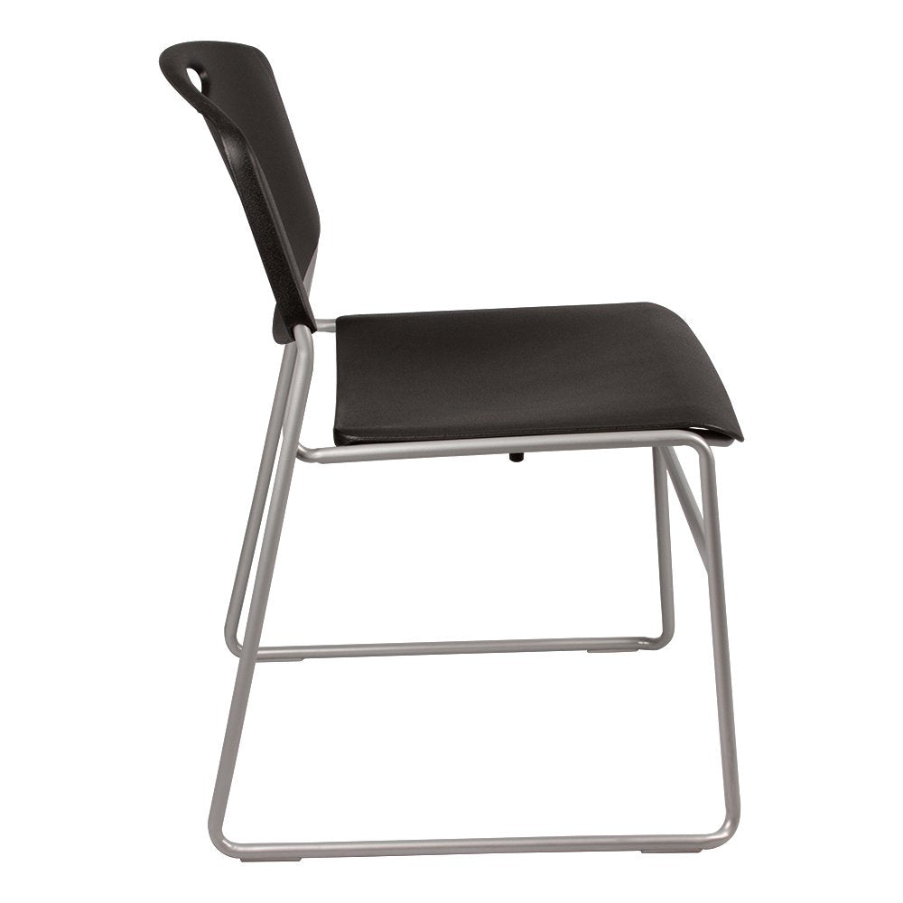 Commercial Furniture Heavy-Duty Plastic Stacking Chair, Black Seat w/Silver Mist Frame, (Pack of 4)