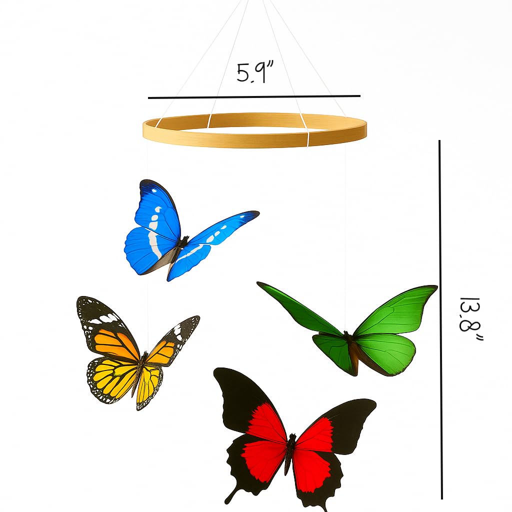 Butterfly Baby Mobile - Montessori Hanging Nursery Decor, Beech Wood Hoop & Colorful Butterflies for Crib/Play Area