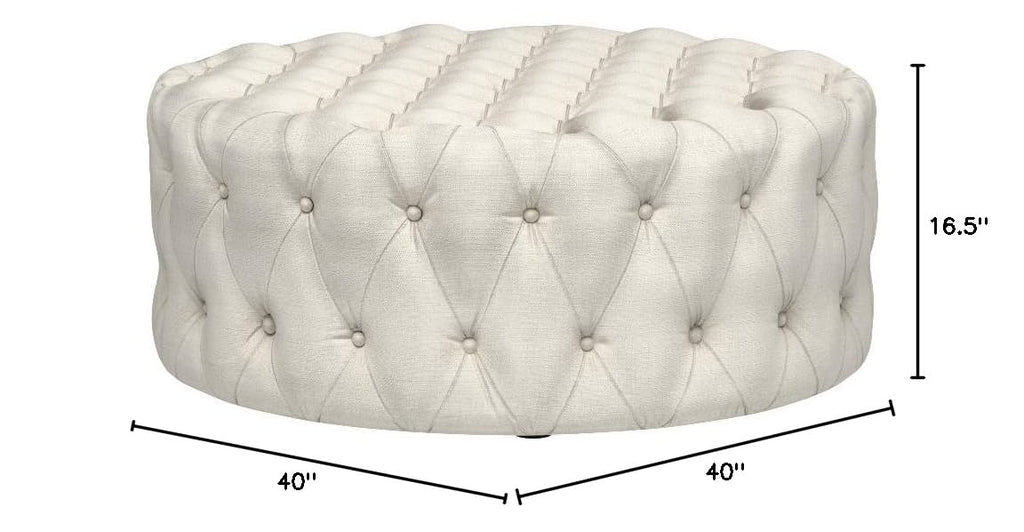 BEIAmourFabric Upholstered Button-Tufted RoundOttomanBeige