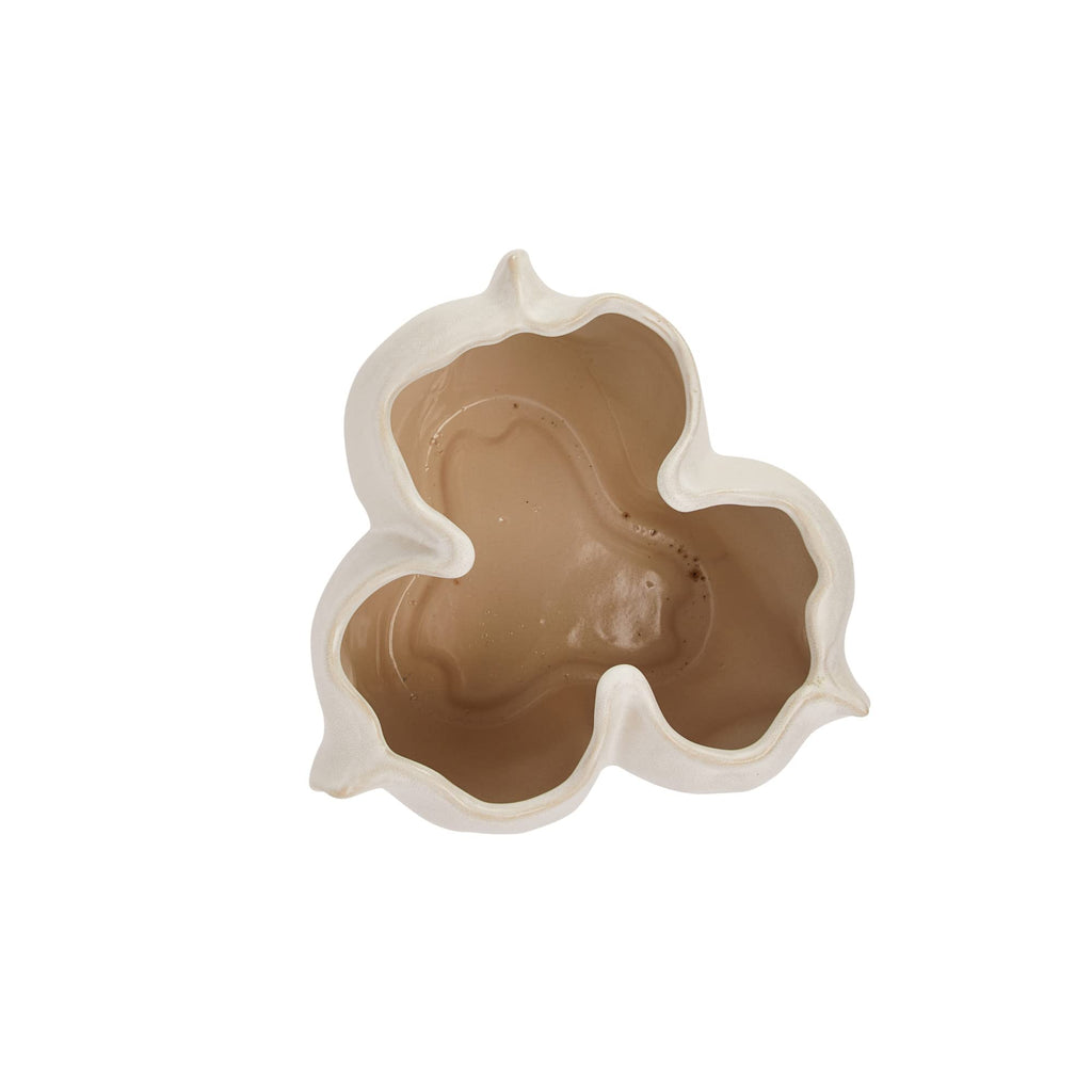 Decorative Organically Shaped Stoneware Planter, Matte Cream