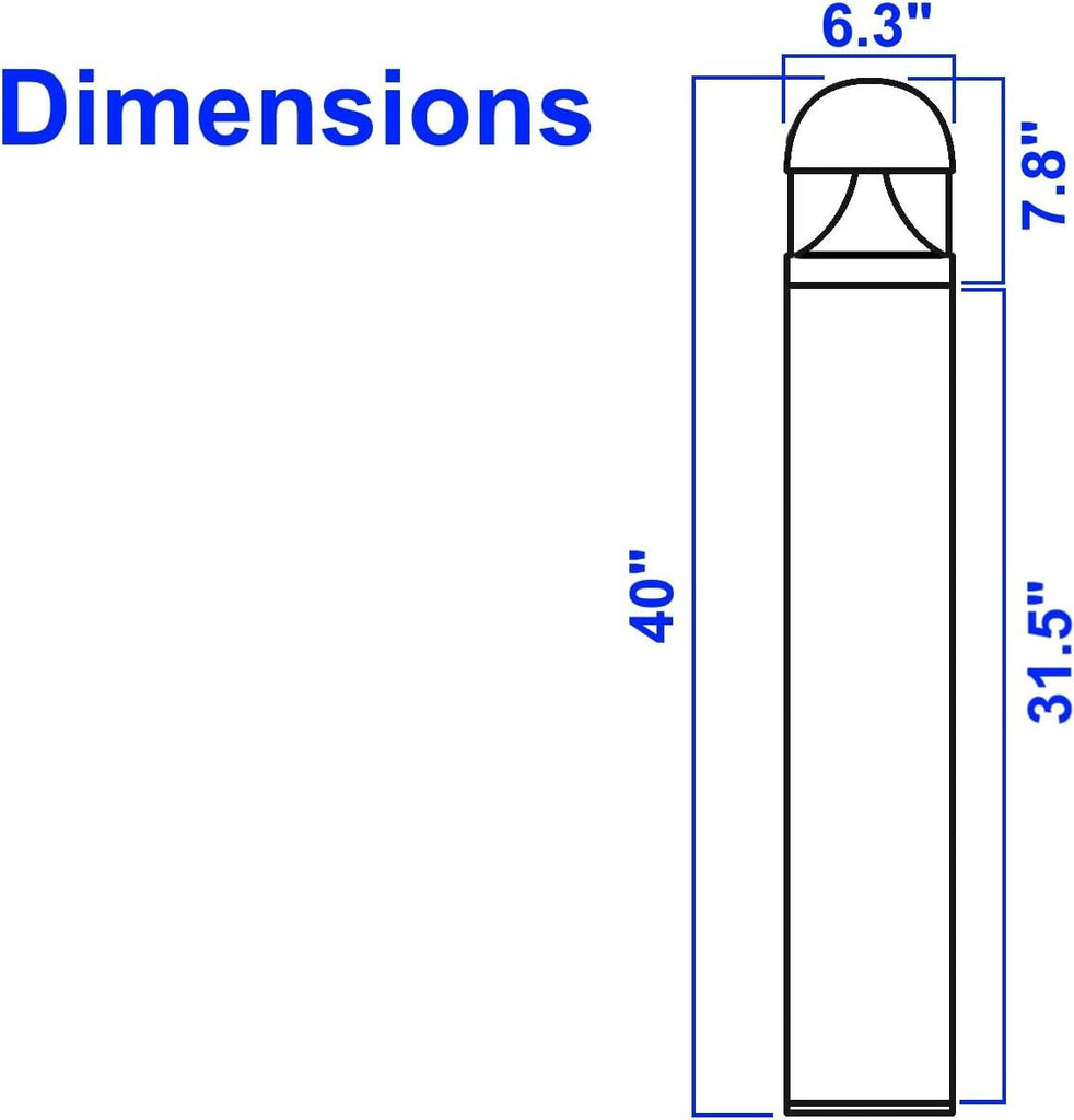 Bollard Light 40", 120-277V, 20W, 3CCT 3000-5000 Kelvin, Dome