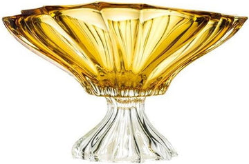 Bohemian Crystal AU52068 13-inch Plantica Amber Footed Fruit Bowl, Decorative Hand-crafted Glass Bowl