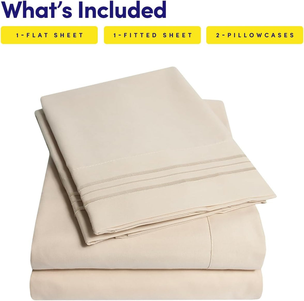 1500 Supreme Collection Queen Sheet Sets Beige Cream - Luxury Hotel Bed Sheets and Pillowcase Set for Queen Mattress
