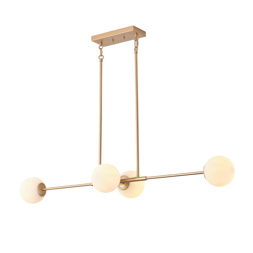 Gold Linear Chandelier, 48-Inch Frosted Globe Island Light