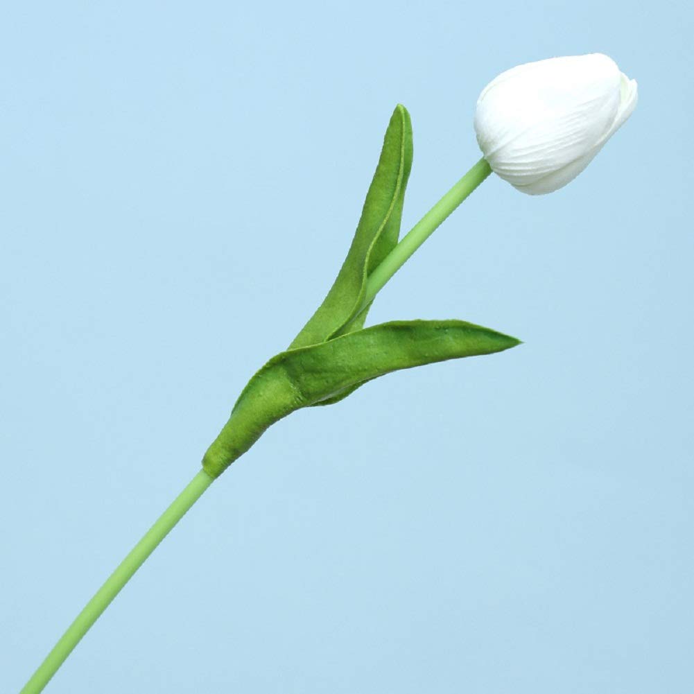 30PCS Real-Touch PU Artificial Tulip Flowers Wedding Party Decor (Pure White)