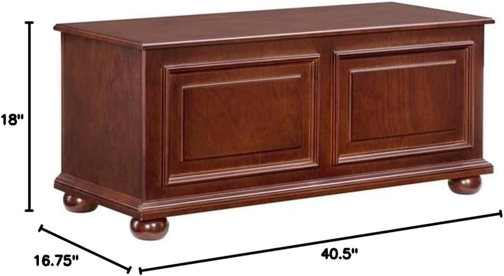 Contemporary MDF Rubberwood Chest, Cherry Finish, 40.5" w x 16.75" d x 18" h, Decorative Molding, Bun Feet, Lined