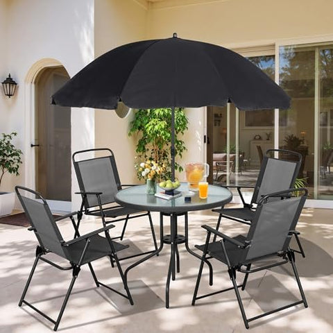 6-Piece Metal Outdoor Patio Furniture Set - Dining | Black for Backyard, Garden & Porch