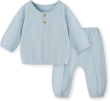 Natural dye Organic Fleece Baby Toddler Boy Crewneck Sweatshirt Top & Jogger Pants 2pcs Set For Spring