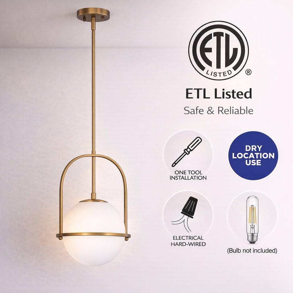 Brass Pendant Light Kitchen Island, 1-Light Modern Hanging Light Fixture, Adjustable Height Ceiling Light with