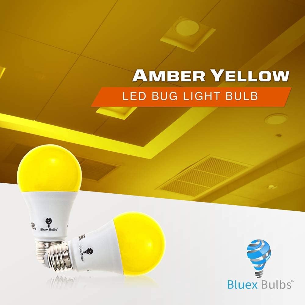 A19 Amber Yellow LED Bug Light Bulb - No Blue Light, 650 Lumens, 120V E26 Medium Base, 9.5-Watt (60-Watt
