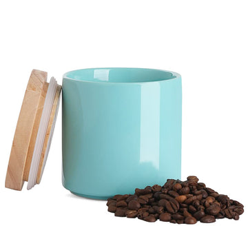Kitchen Canisters Ceramic Food Storage Jar, Stackable Containers with Airtight Seal Wooden Lid for Serving Ground