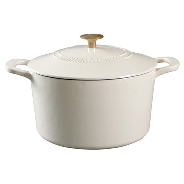 Gatwick 7-Quart Enamel Cast Iron Dutch Oven - Linen White With Gold - Heavy-Duty Dutch Oven for Slow Cooking