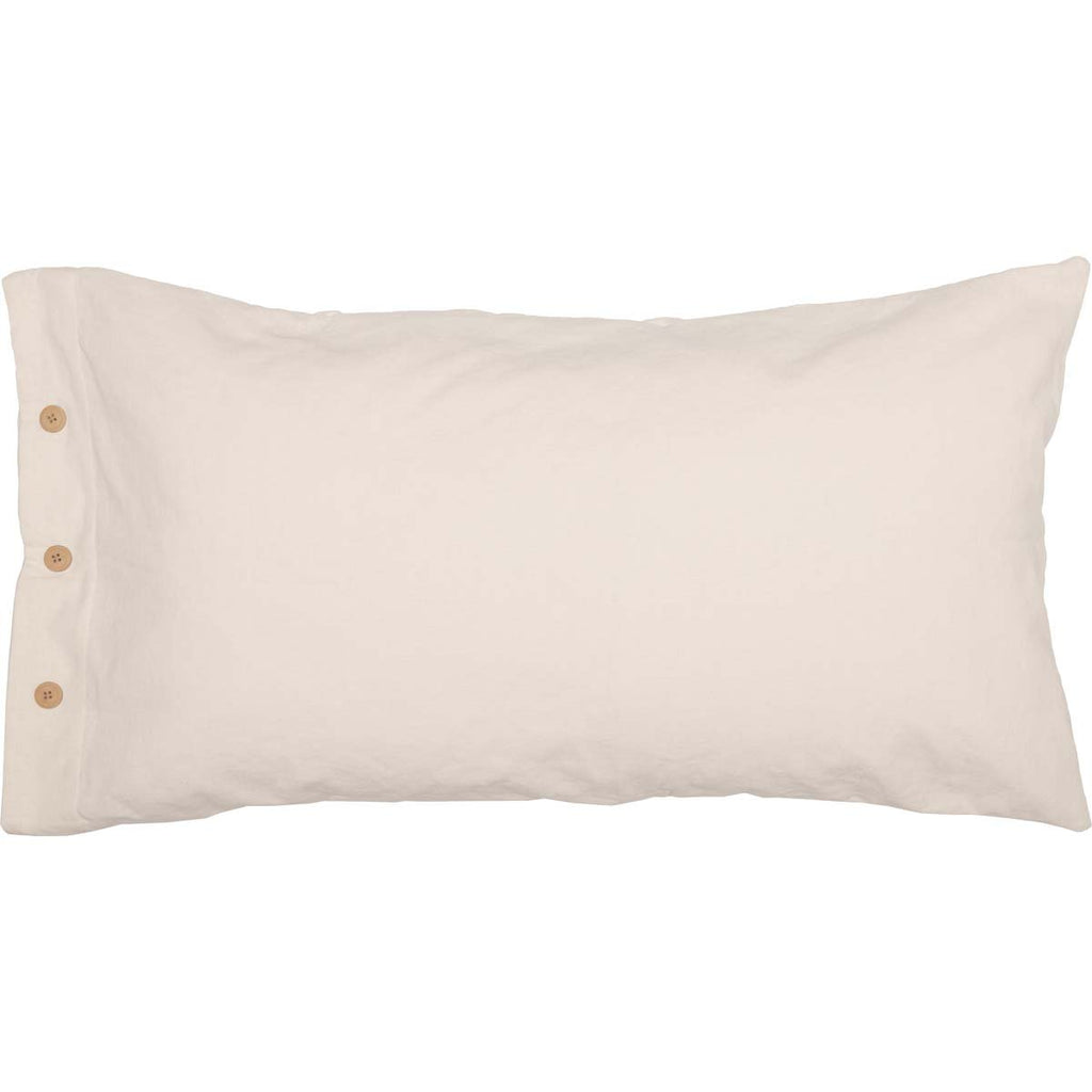 Market Place Gray Quilted King Pillow Sham, 21" L x 37" W, Cream w/Grain Sack Stripe & Button Details ...