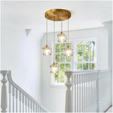 Chandelier Light Modern Chandelier Copper Crystal Pendant Light 47" Long Adjustable Ceiling Light for Living Room Staircase Hotel Ceiling Lighting Fixture(4 Head) A116-B0DHGNC81P