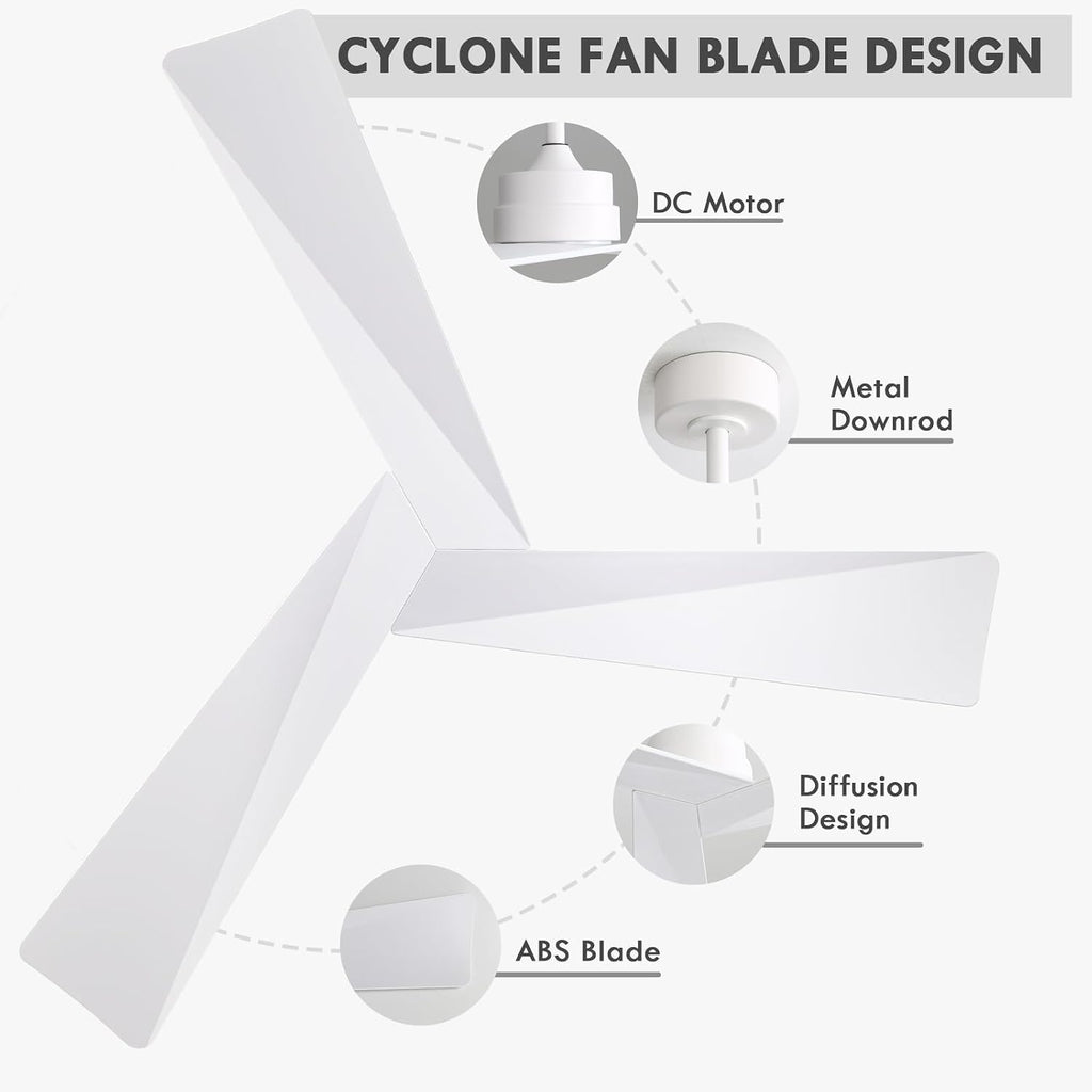Inspired Adler Style 52" DC Ceiling Fan Without Light, 3 Sculpted ABS Blades, 6-Speed Remote - White